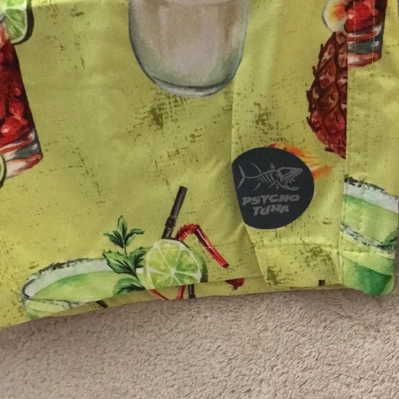 Psycho Tuna medium Lemon drop tropical cocktails swim trunks New - Picture 2 of 7